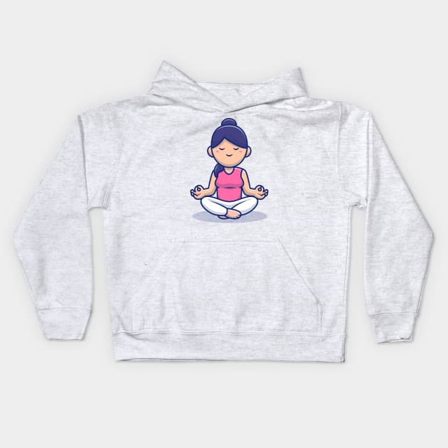 Cute Woman Meditating Yoga Kids Hoodie by Catalyst Labs